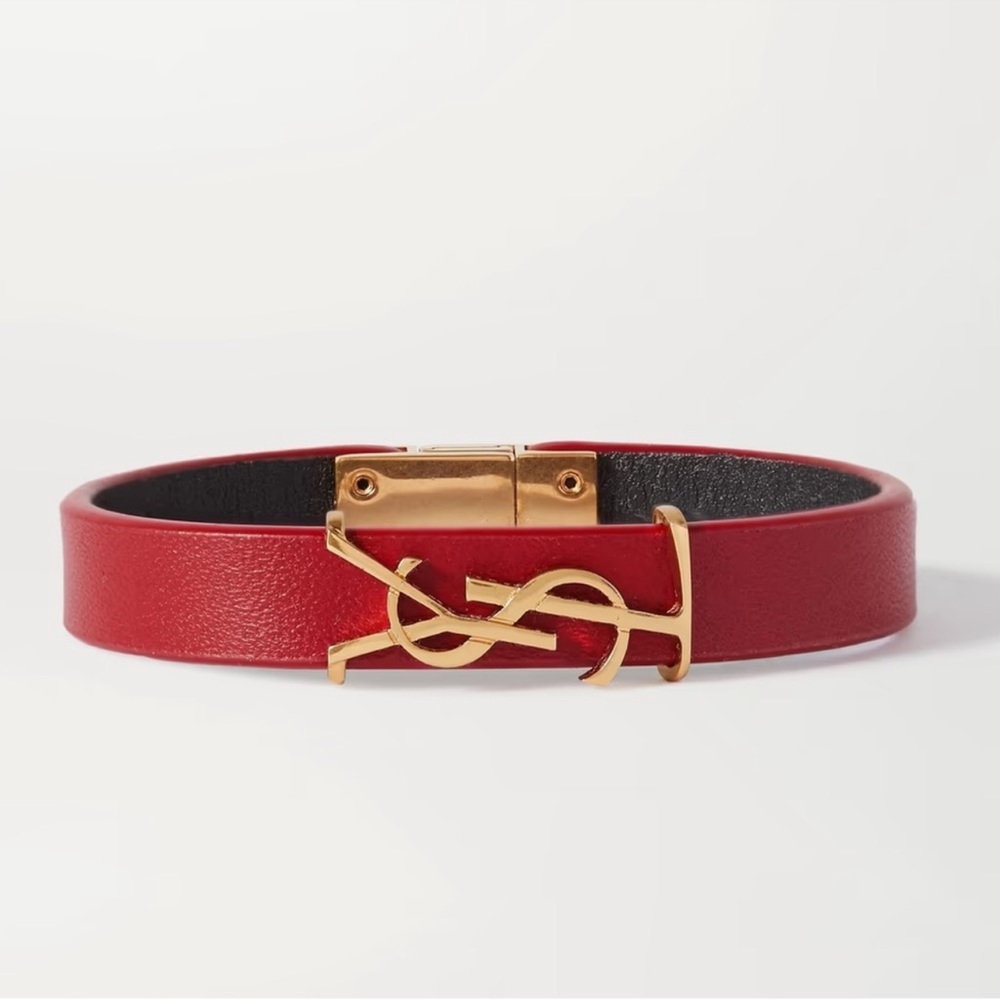 NWT Saint Laurent Gold Tone Red Leather Bracalet - Picture 2 of 14